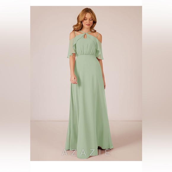 Azazie Adele dress in dusty sage. Slight stitching pulling as pictured. - Picture 1 of 4